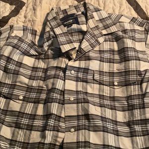 Brown and cream plaid short sleeve shirt